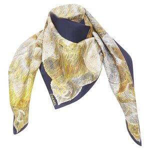 Chanel Blue Silk Twill Camellia Scarf